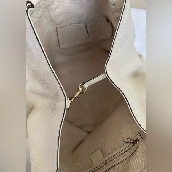 💯 Authentic Gucci Large Soho Tote Ivory Pebbled Leather GHW Tassel EUC Full Set - Picture 5 of 9